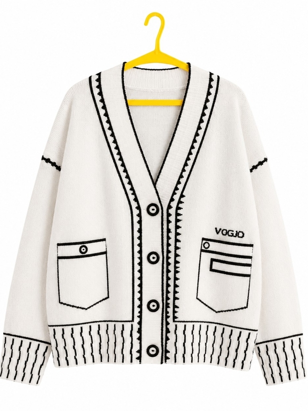 Womens Oversized White Black Graphic Cardigan Sweater Loose Fit One Size - Picture 2 of 3
